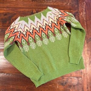 NWT MADE WITH LOVE Green Abstract Fair Isle Knit Sweater M